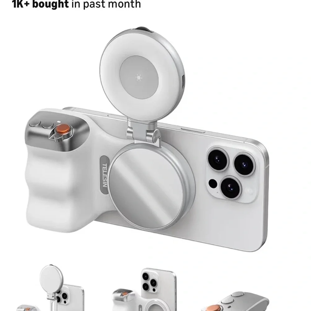 TELESIN Silver Camera Grip for Smartphones - Creator Kit w/ Ring Light